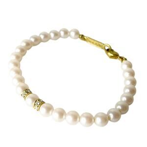 Napier Pearl Bracelet Vintage 90s Rhinestone Gold Tone Bridal Formal Glam